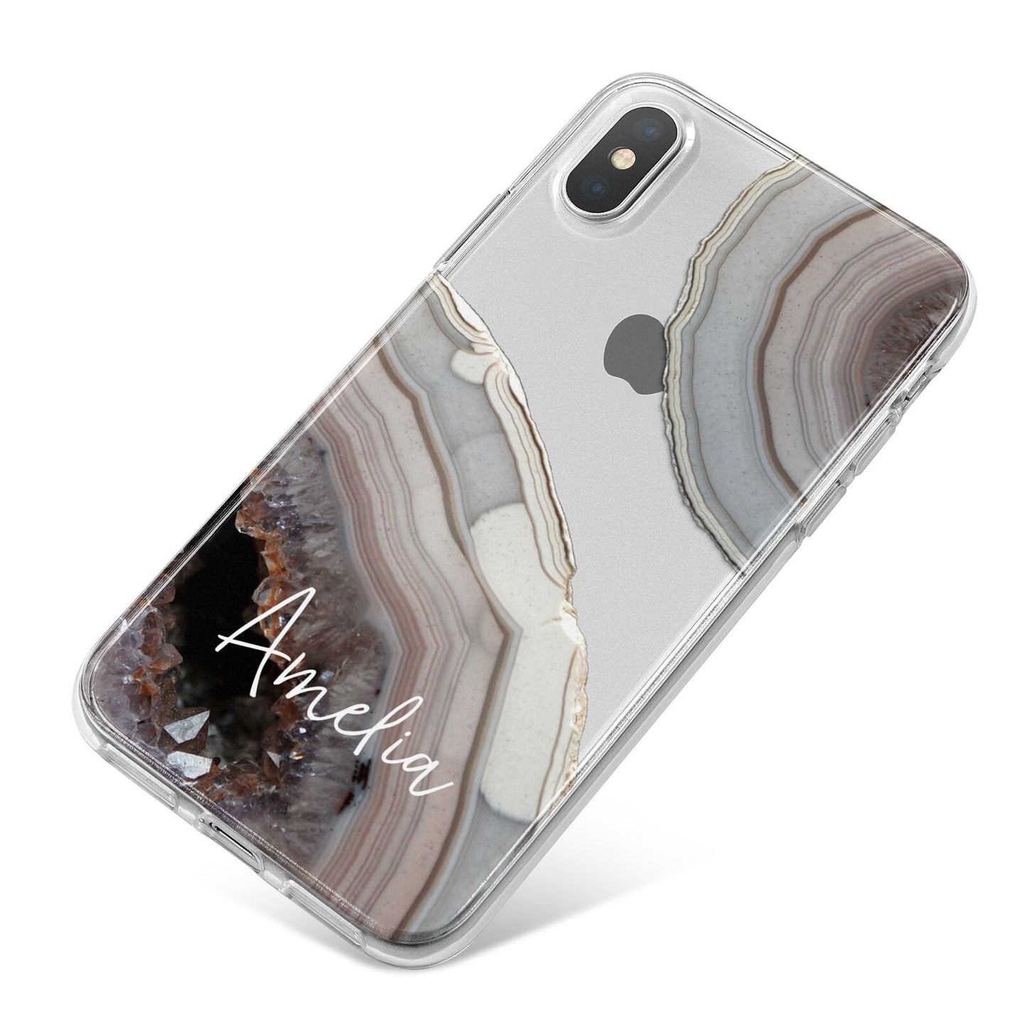 Personalised Agate Pink and Blue Initials iPhone X Bumper Case on Silver iPhone