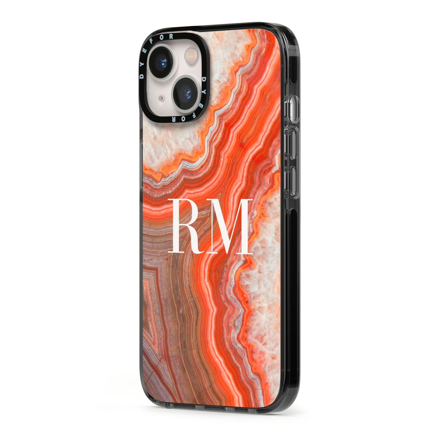Personalised Agate iPhone 13 Black Impact Case Side Angle on Silver phone