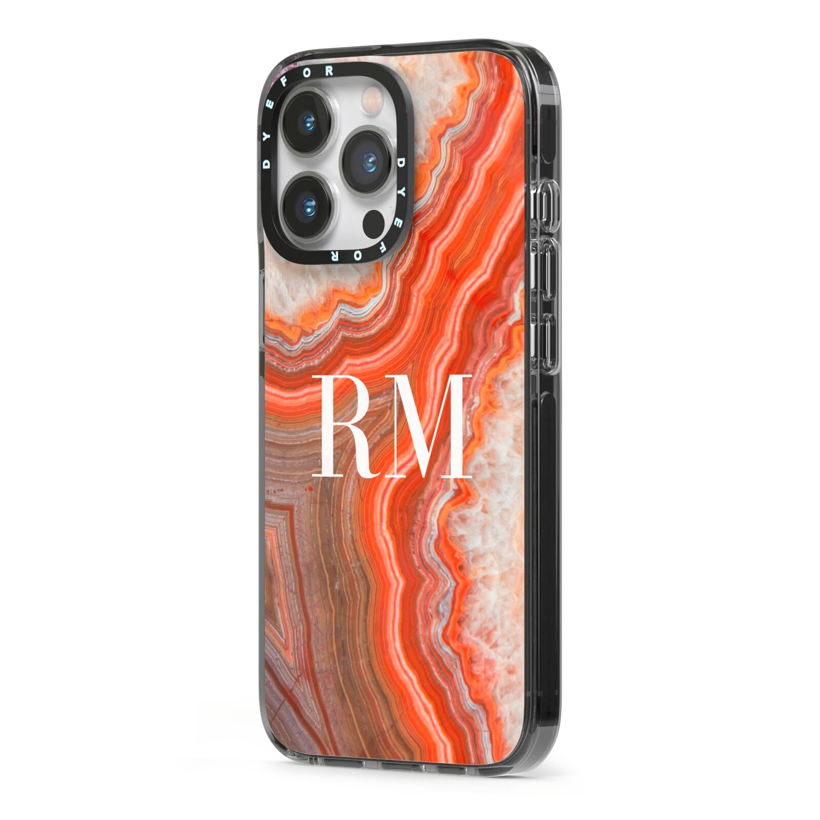 Personalised Agate iPhone 13 Pro Black Impact Case Side Angle on Silver phone