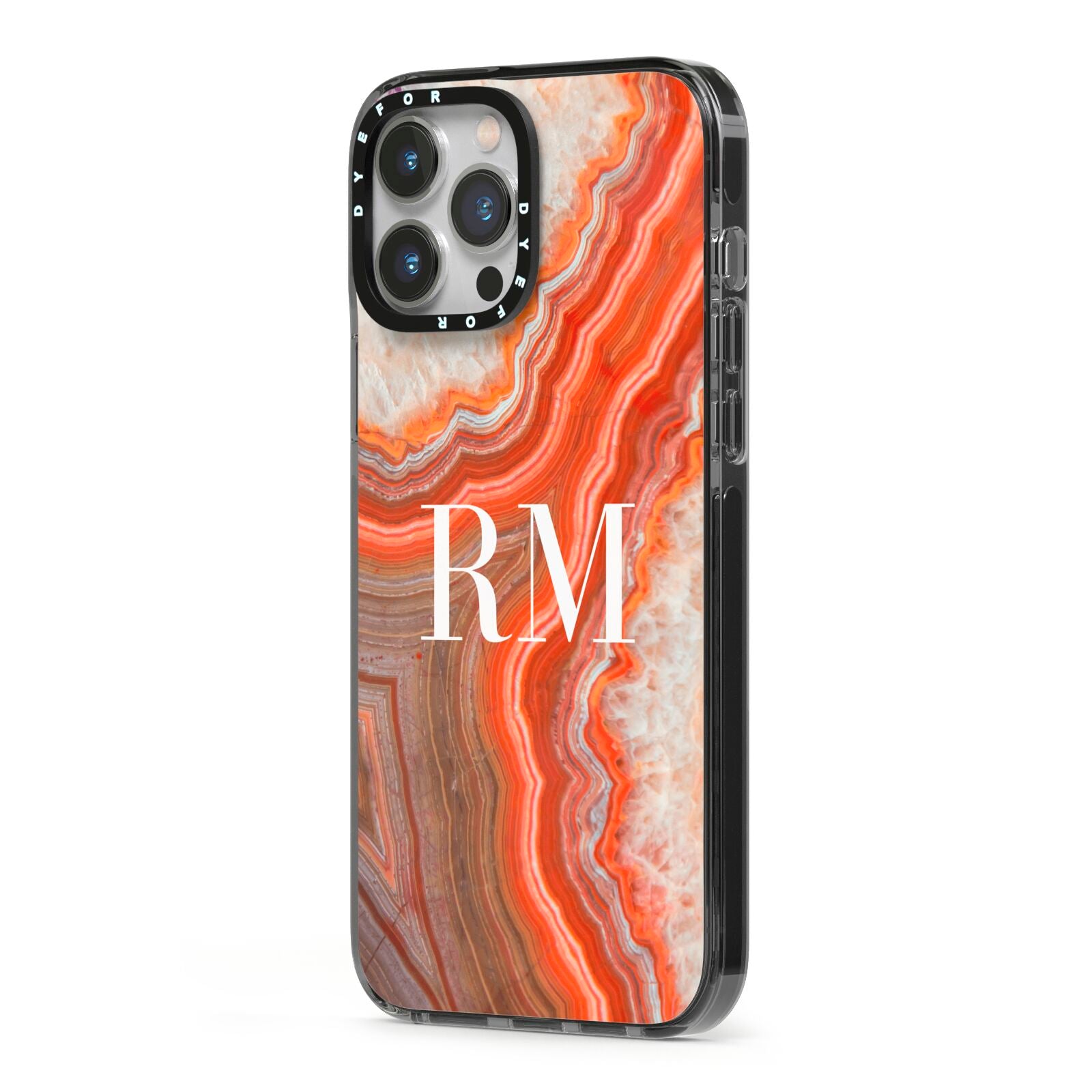 Personalised Agate iPhone 13 Pro Max Black Impact Case Side Angle on Silver phone