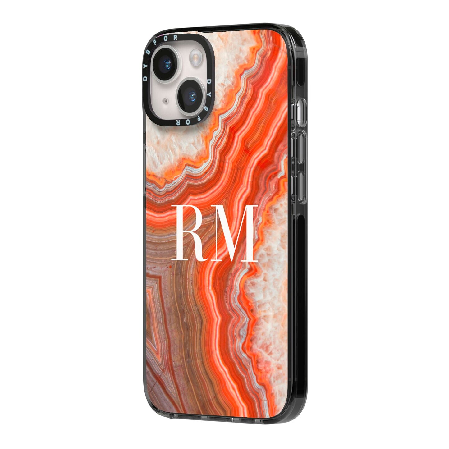 Personalised Agate iPhone 14 Black Impact Case Side Angle on Silver phone