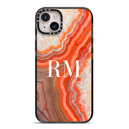 Personalised Agate iPhone 14 Plus Black Impact Case on Silver phone
