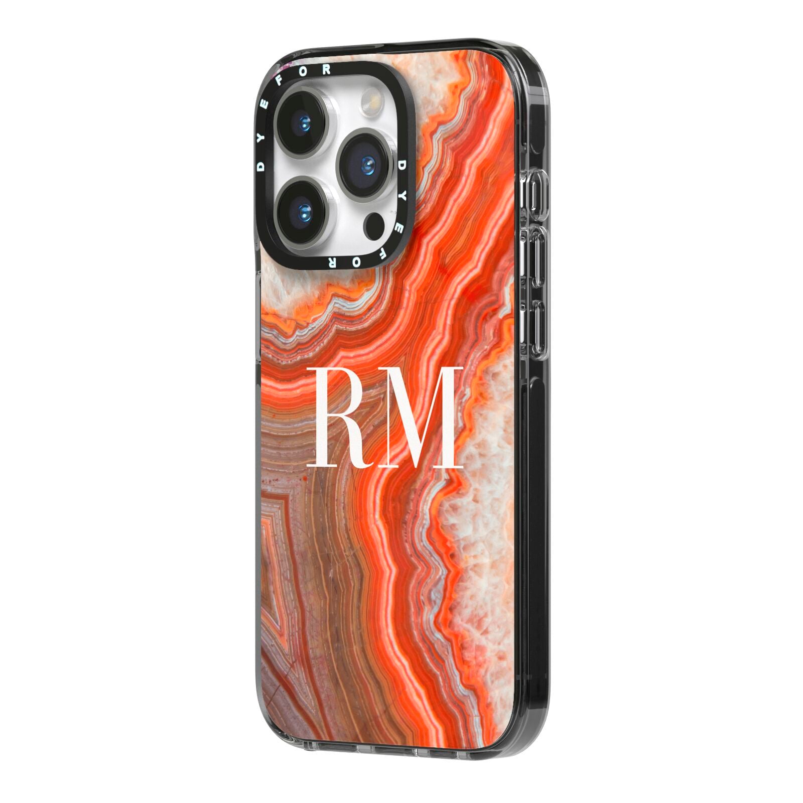 Personalised Agate iPhone 14 Pro Black Impact Case Side Angle on Silver phone