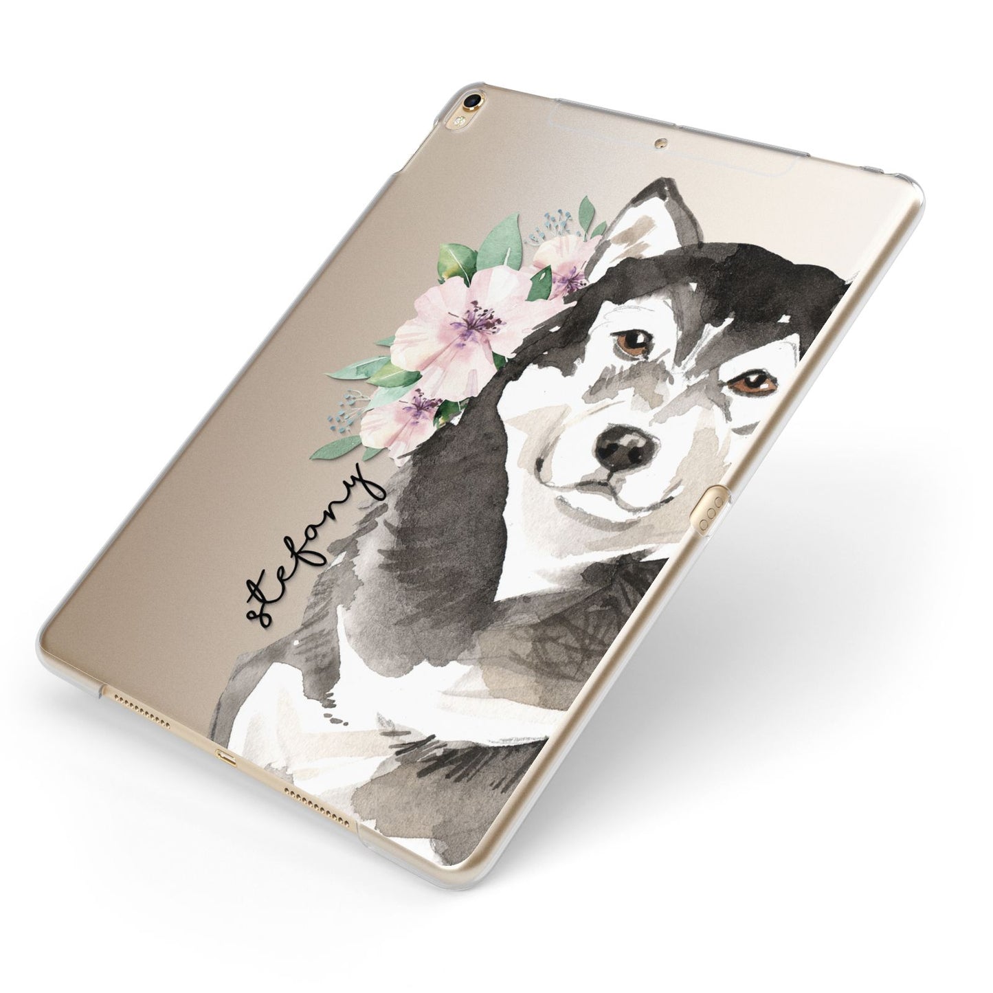 Personalised Alaskan Malamute Apple iPad Case on Gold iPad Side View