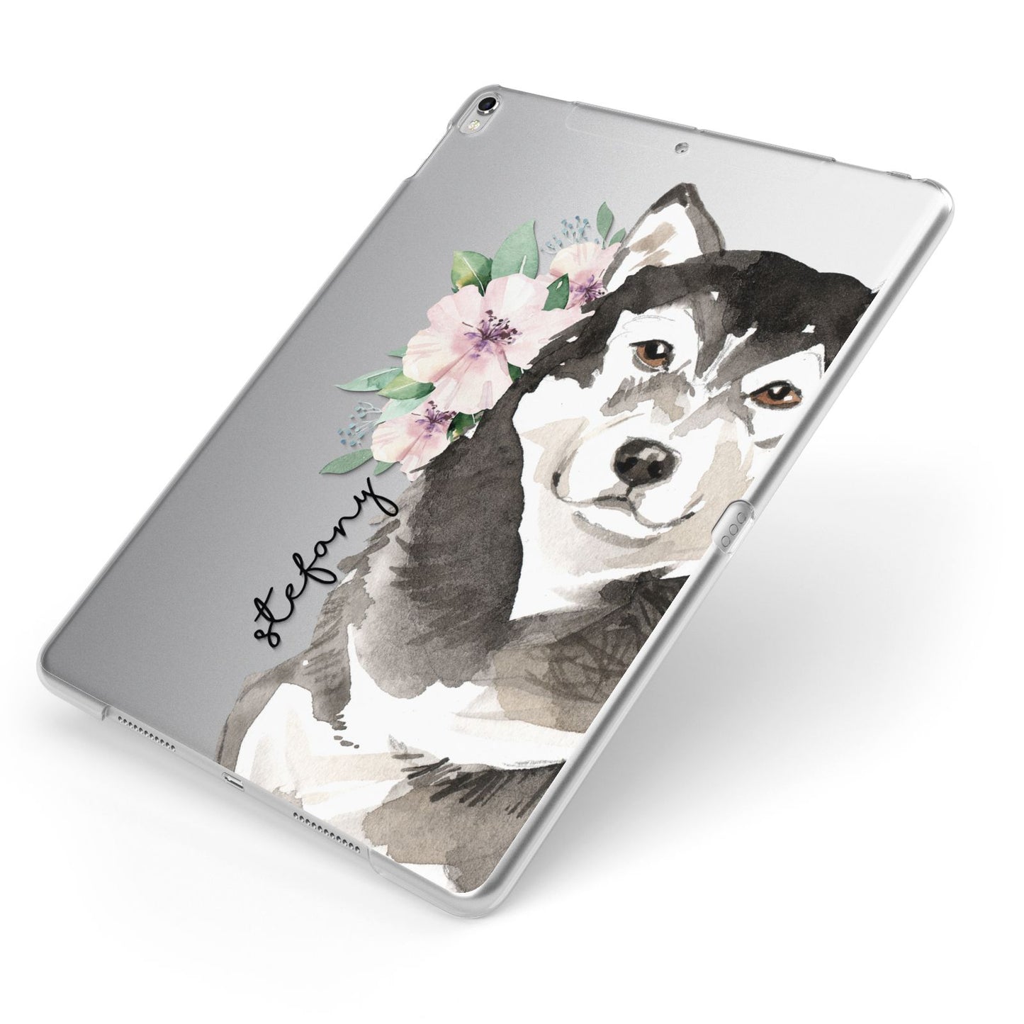 Personalised Alaskan Malamute Apple iPad Case on Silver iPad Side View