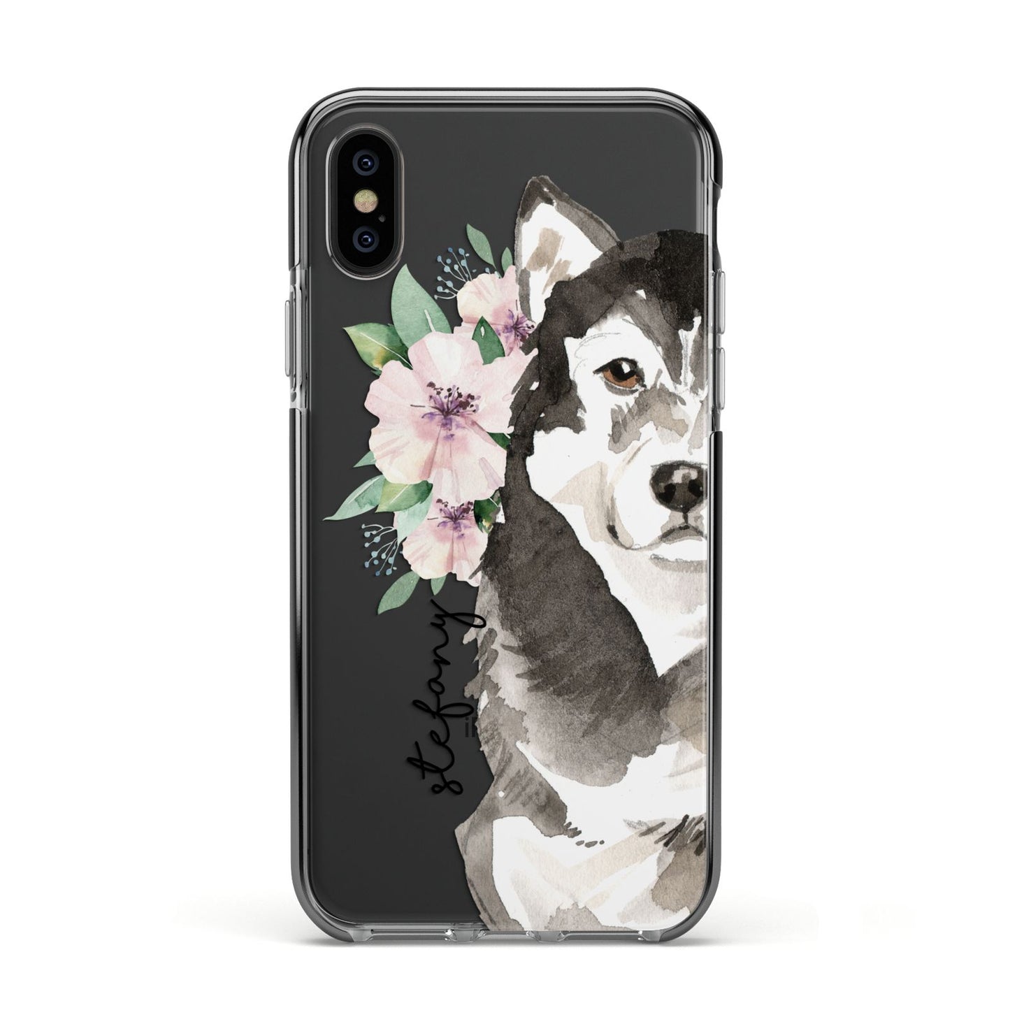 Personalised Alaskan Malamute Apple iPhone Xs Impact Case Black Edge on Black Phone