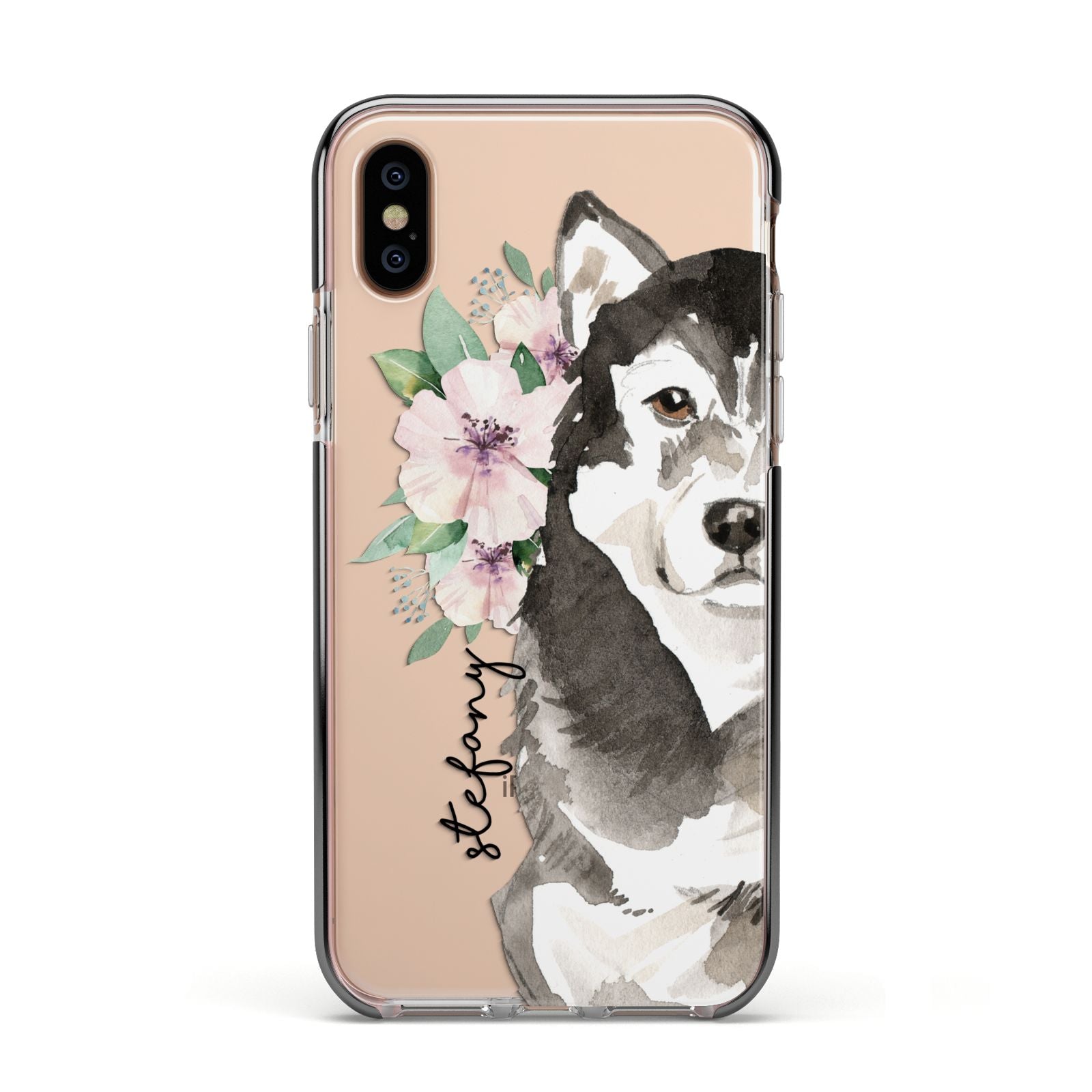 Personalised Alaskan Malamute Apple iPhone Xs Impact Case Black Edge on Gold Phone