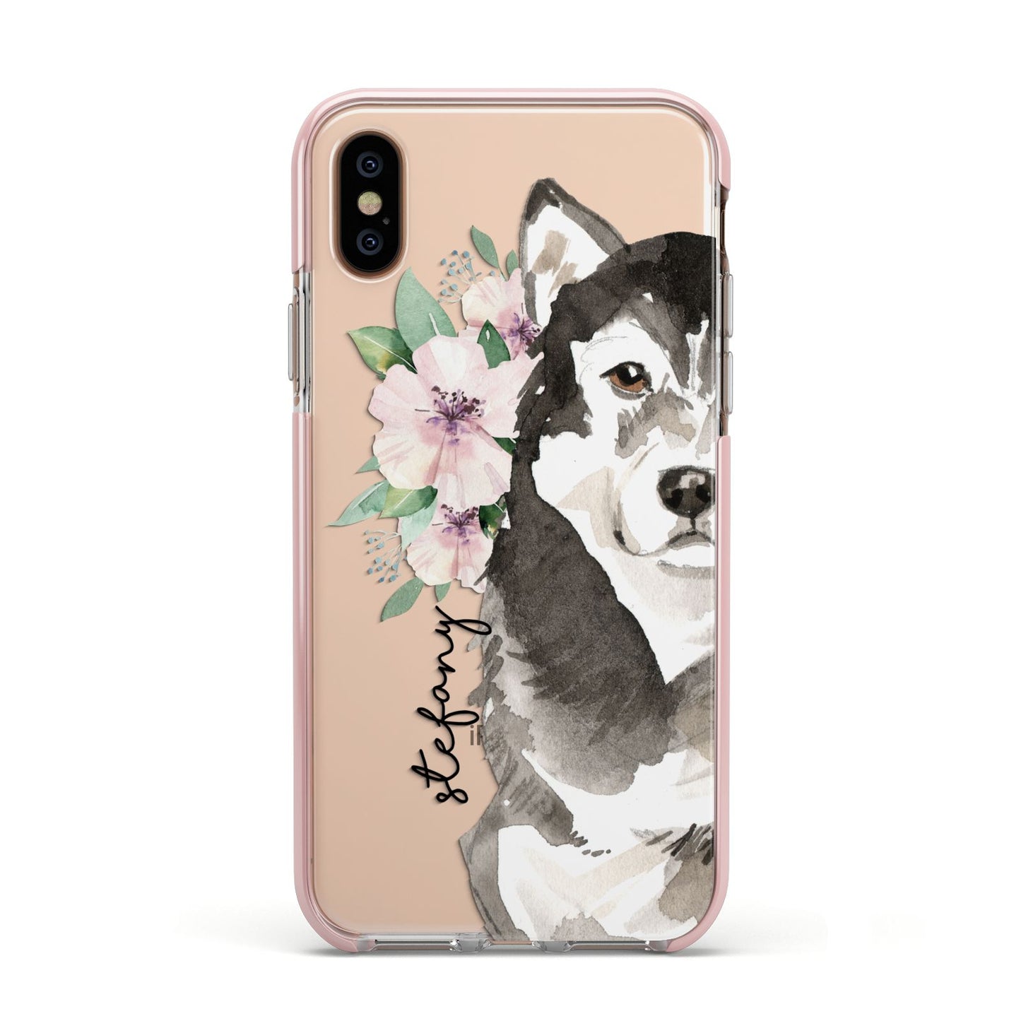 Personalised Alaskan Malamute Apple iPhone Xs Impact Case Pink Edge on Gold Phone