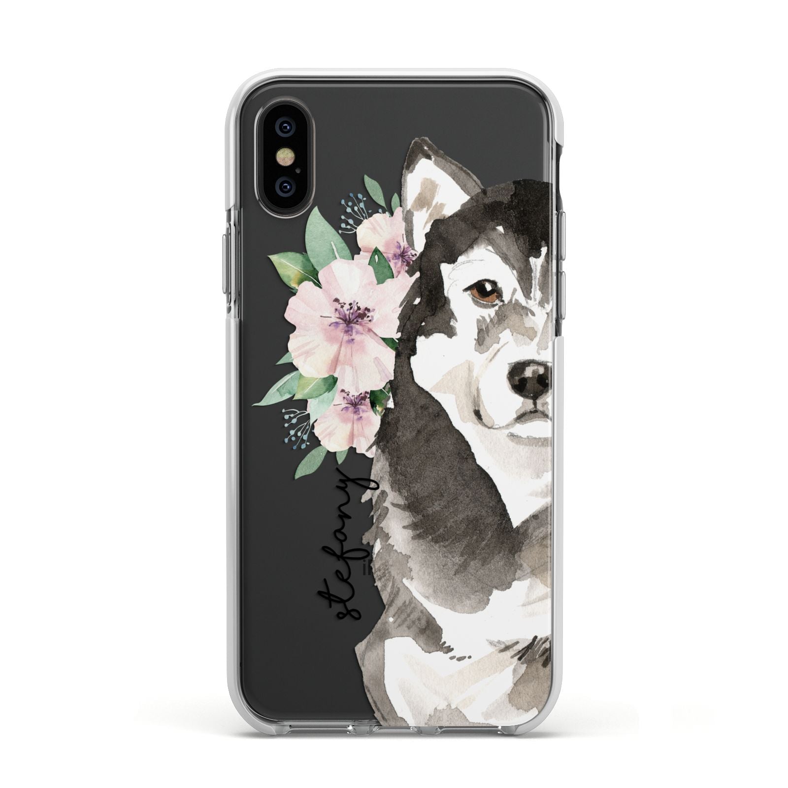 Personalised Alaskan Malamute Apple iPhone Xs Impact Case White Edge on Black Phone