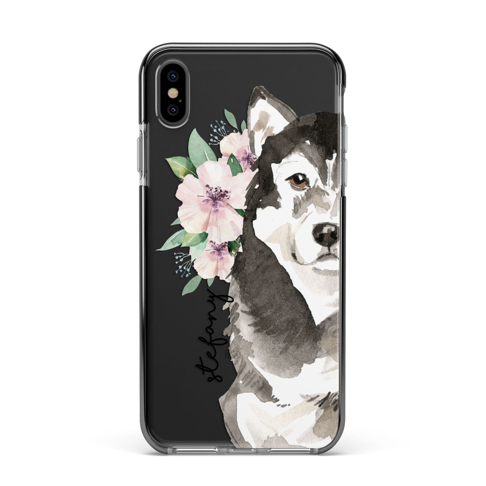 Personalised Alaskan Malamute Apple iPhone Xs Max Impact Case Black Edge on Black Phone