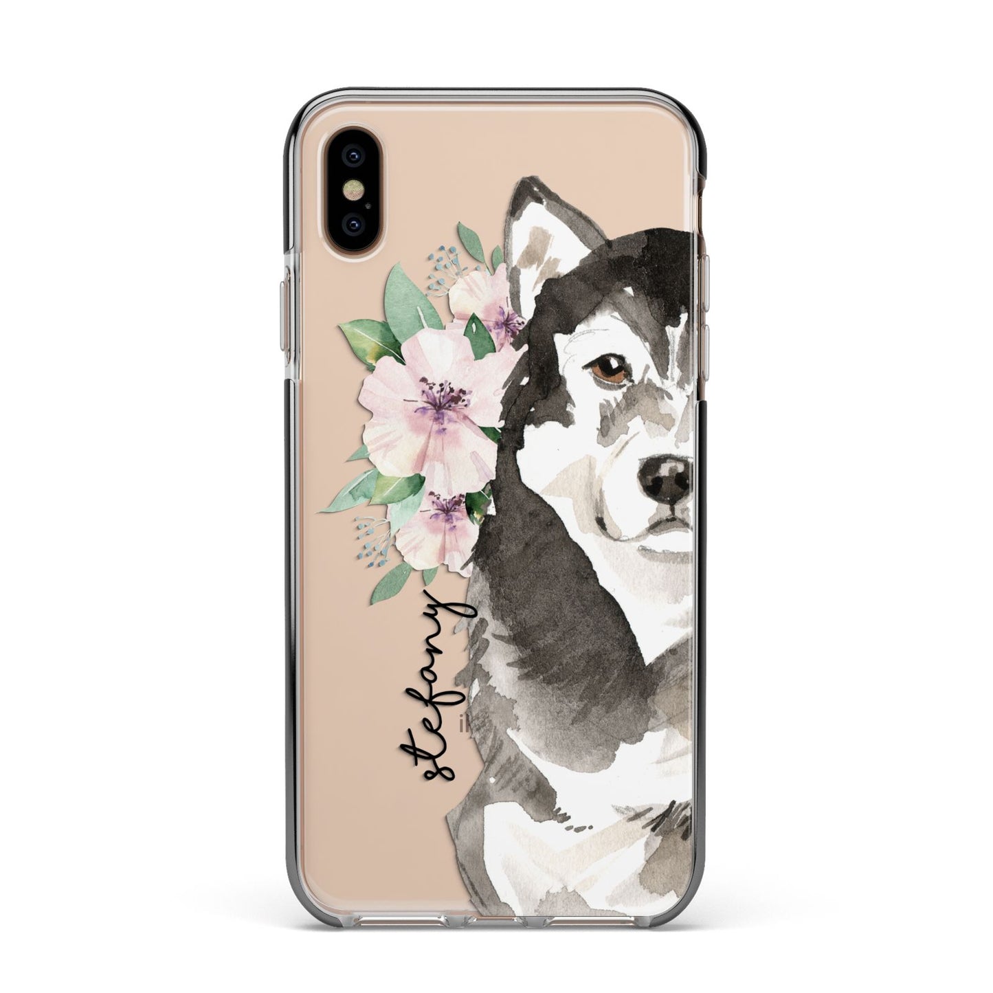 Personalised Alaskan Malamute Apple iPhone Xs Max Impact Case Black Edge on Gold Phone