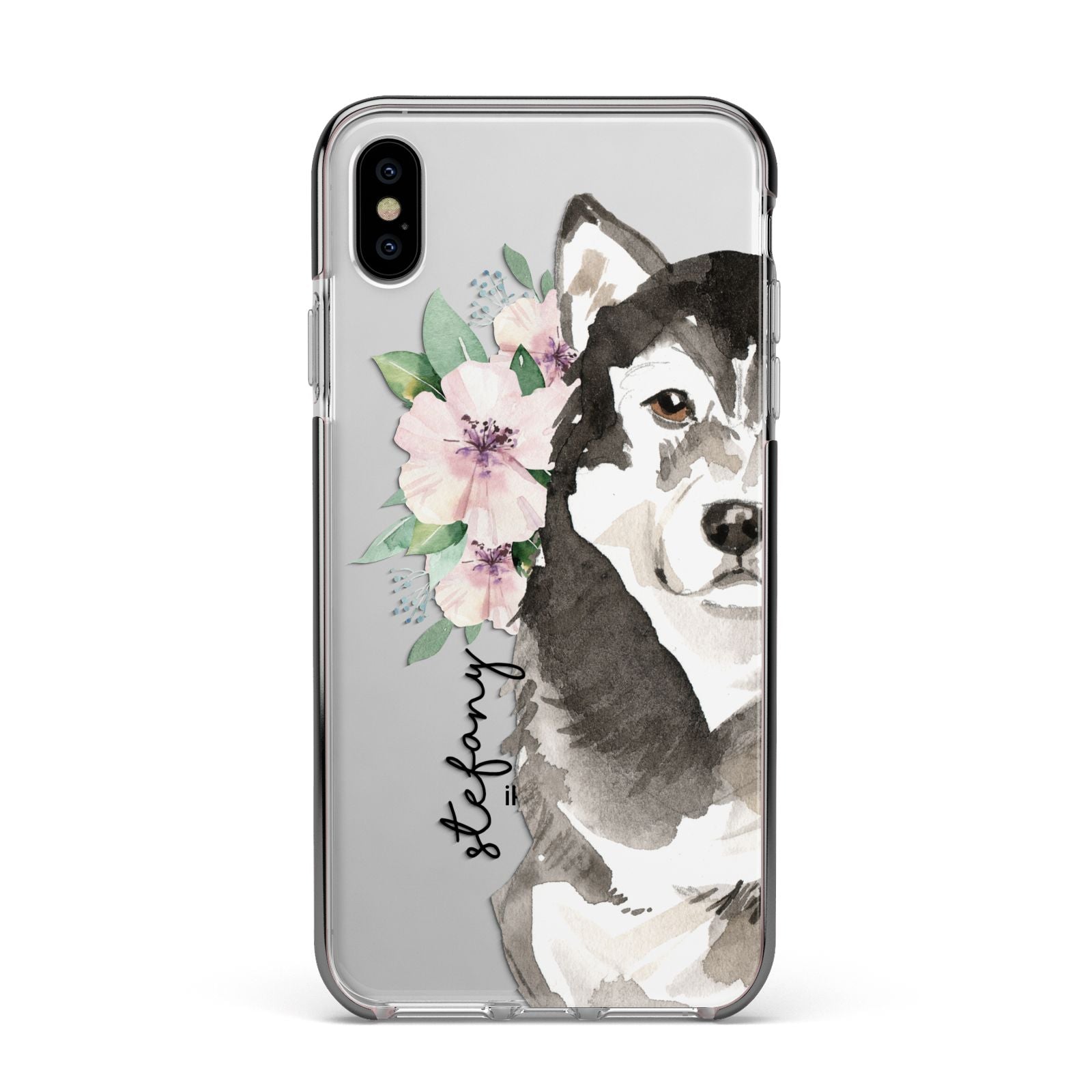 Personalised Alaskan Malamute Apple iPhone Xs Max Impact Case Black Edge on Silver Phone