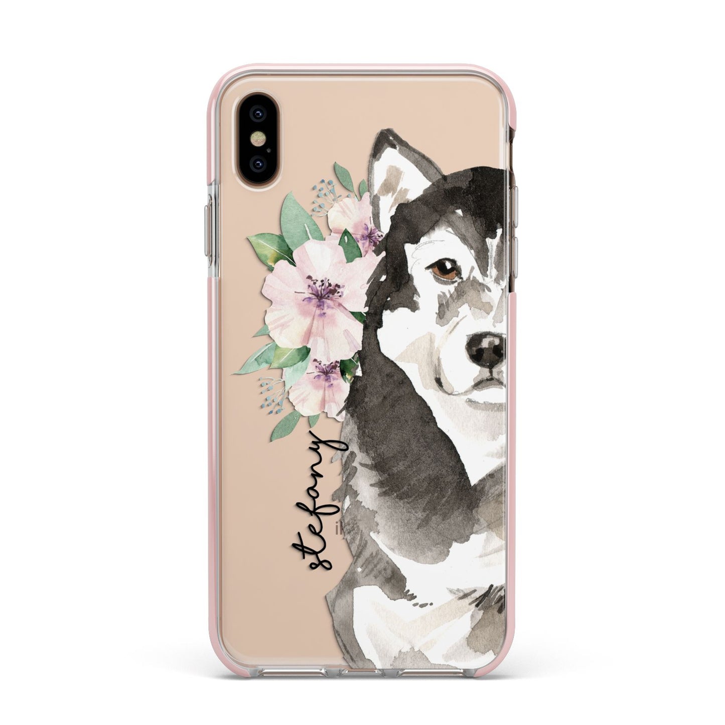 Personalised Alaskan Malamute Apple iPhone Xs Max Impact Case Pink Edge on Gold Phone