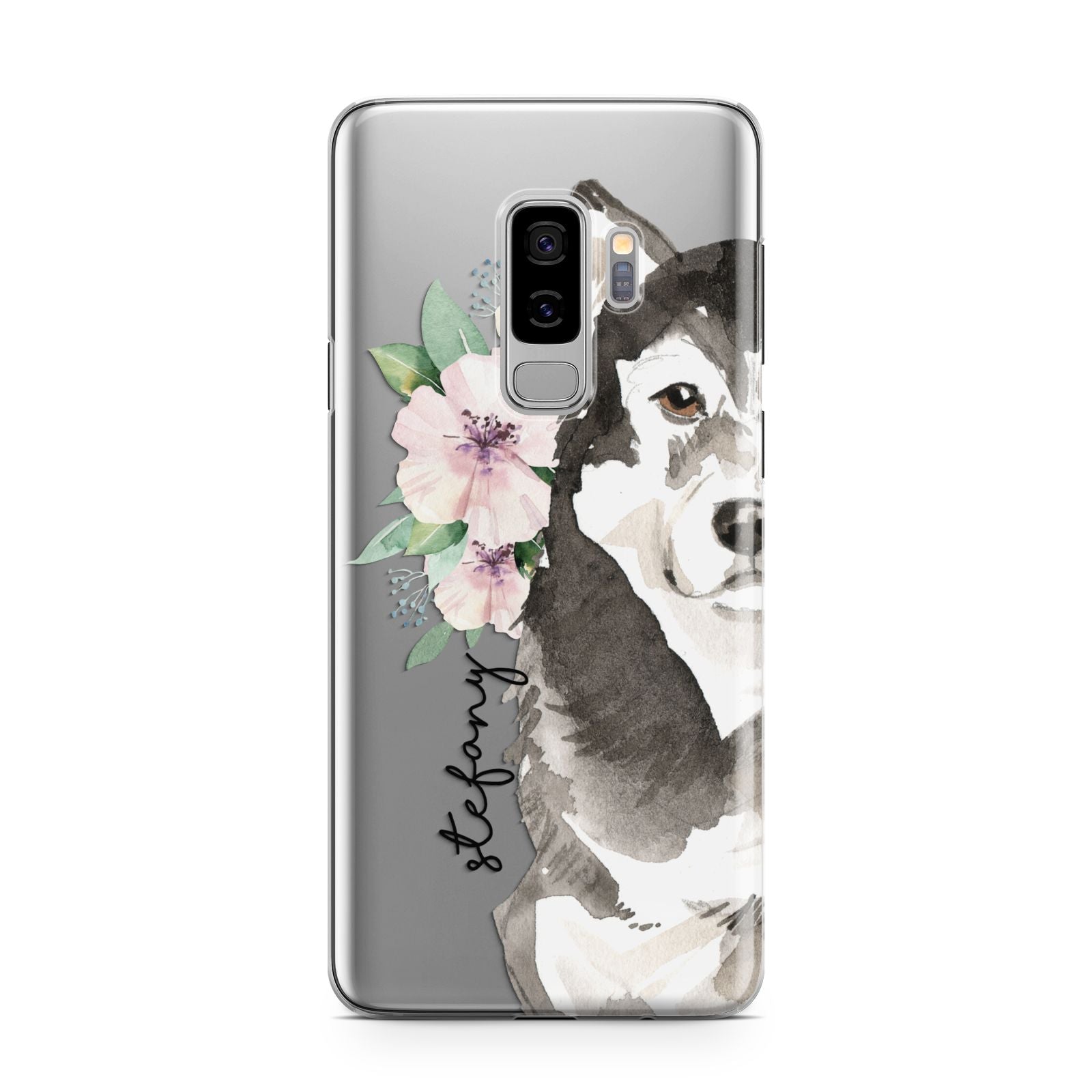 Personalised Alaskan Malamute Samsung Galaxy S9 Plus Case on Silver phone