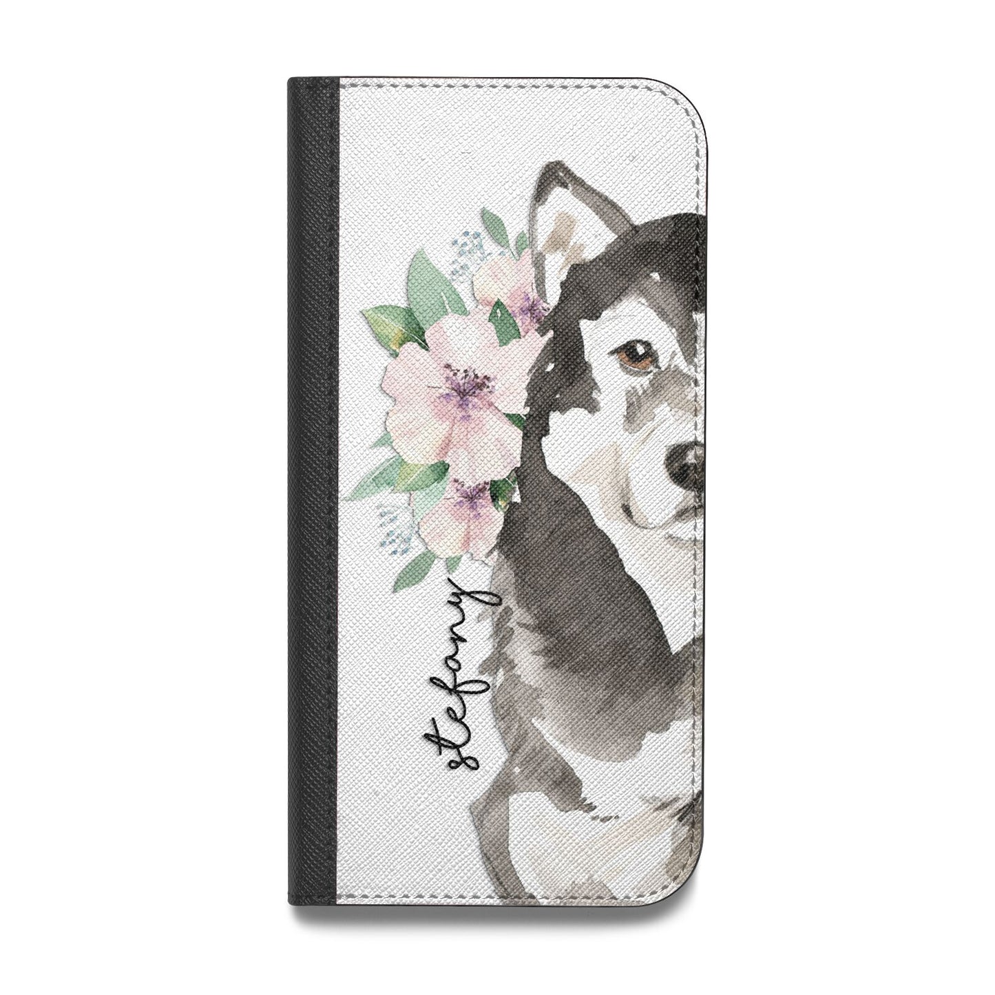 Personalised Alaskan Malamute Vegan Leather Flip Samsung Case