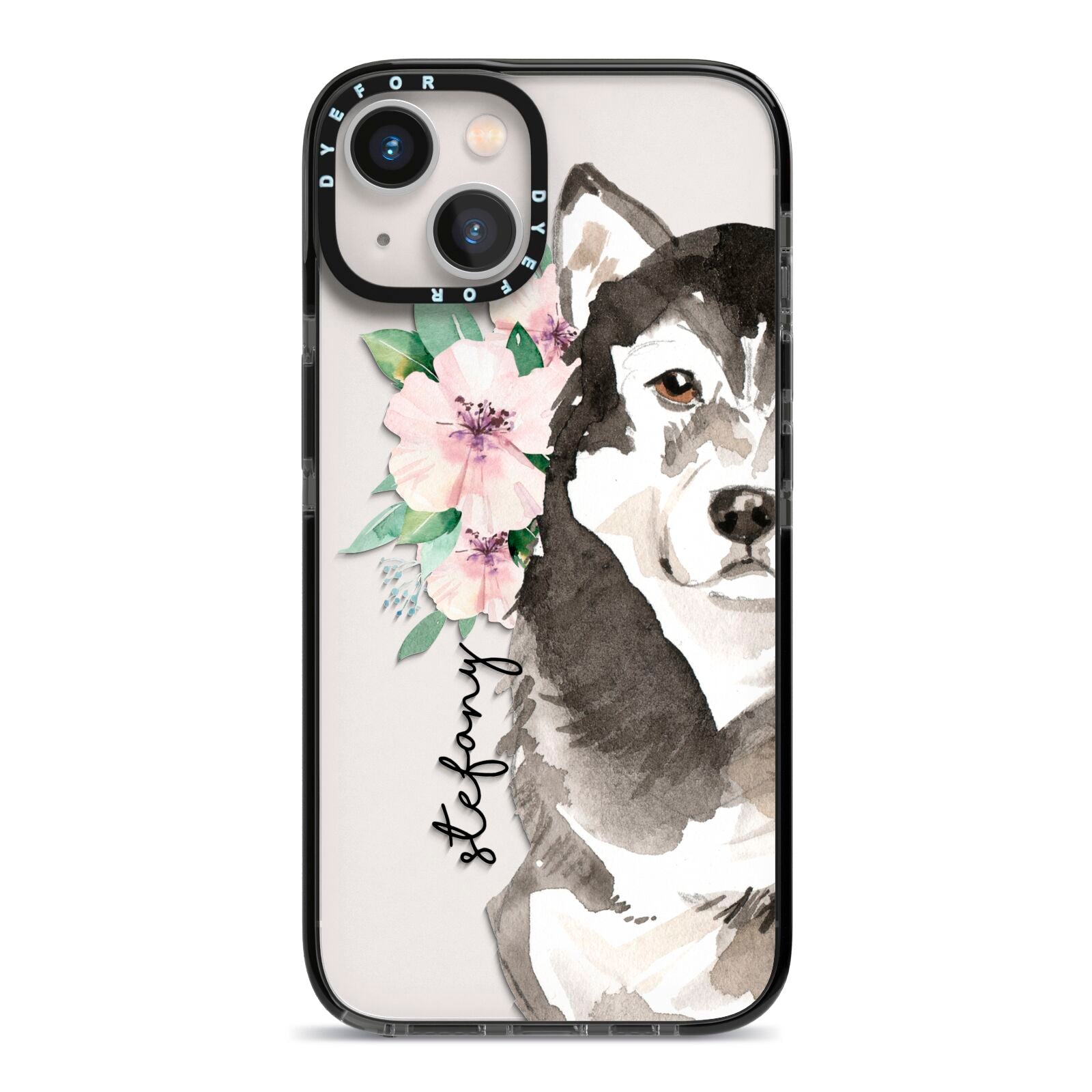 Personalised Alaskan Malamute iPhone 13 Black Impact Case on Silver phone