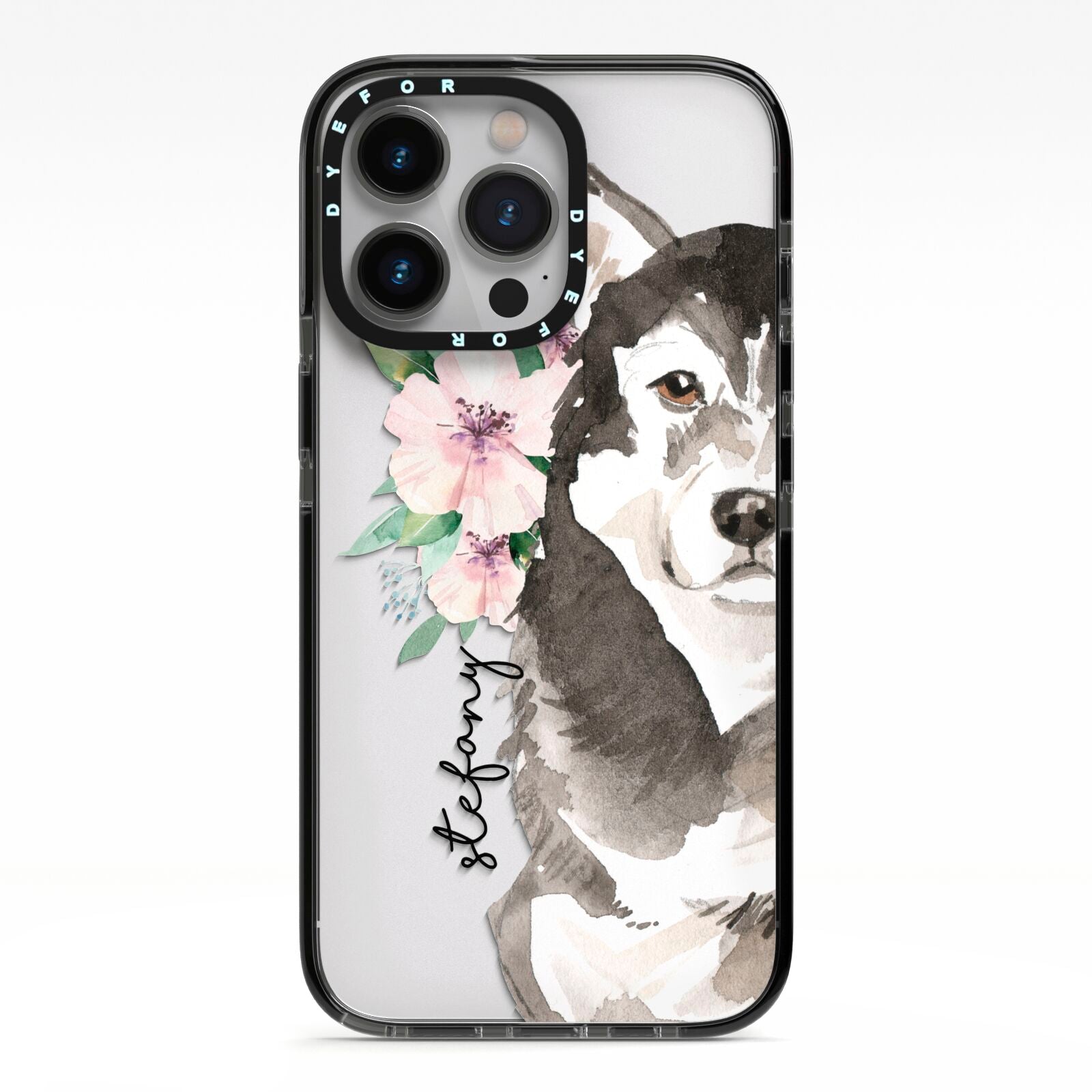 Personalised Alaskan Malamute iPhone 13 Pro Black Impact Case on Silver phone