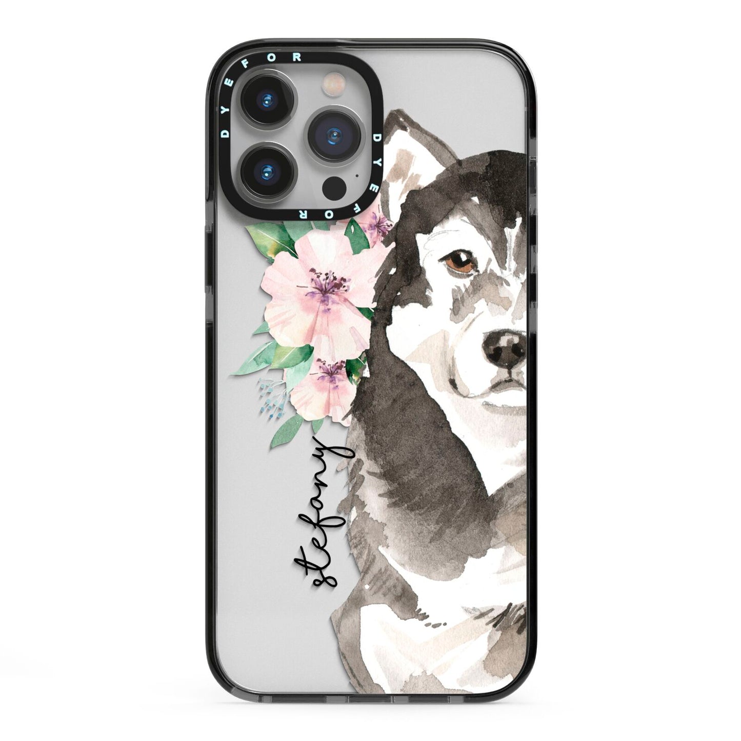 Personalised Alaskan Malamute iPhone 13 Pro Max Black Impact Case on Silver phone