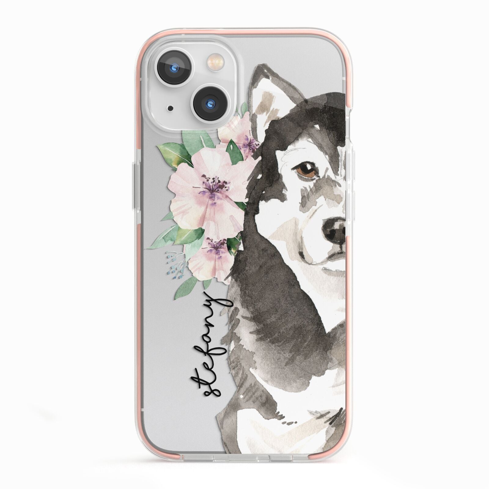 Personalised Alaskan Malamute iPhone 13 TPU Impact Case with Pink Edges