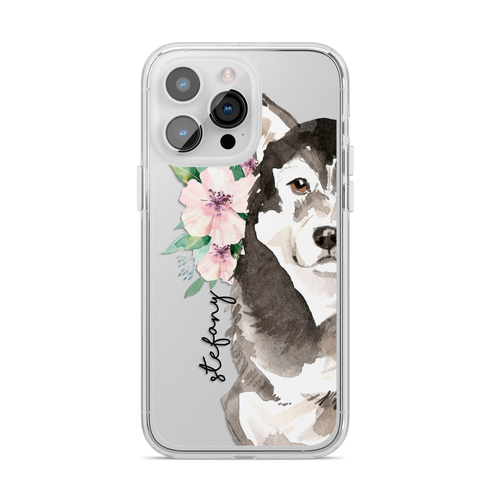 Personalised Alaskan Malamute iPhone 14 Pro Max Clear Tough Case Silver