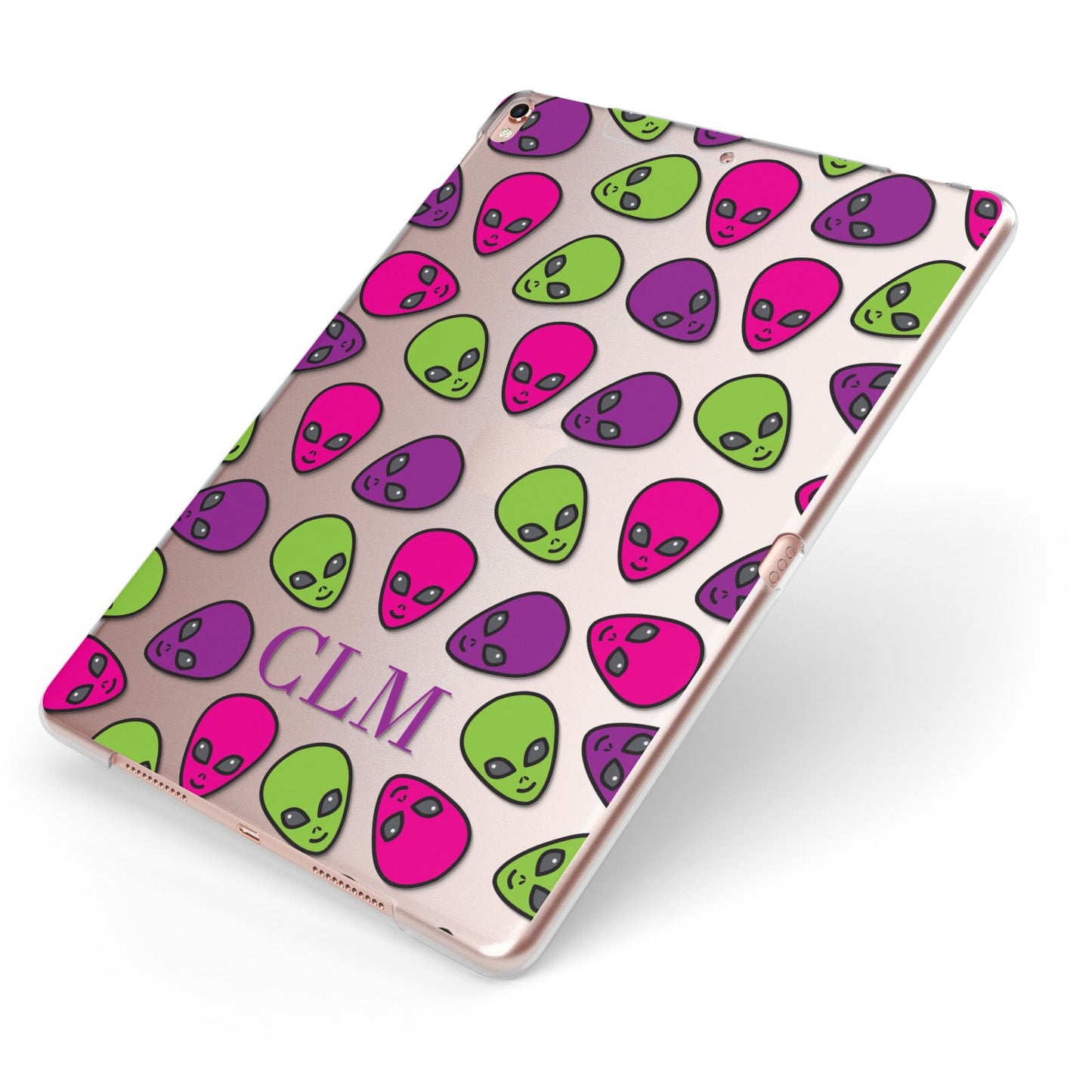 Personalised Aliens Initials Apple iPad Case on Rose Gold iPad Side View