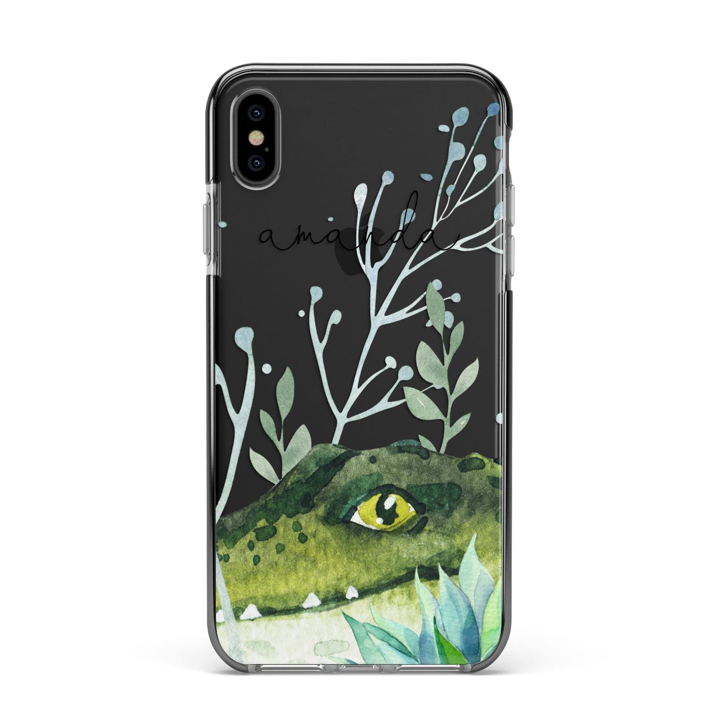 Personalised Alligator Apple iPhone Xs Max Impact Case Black Edge on Black Phone