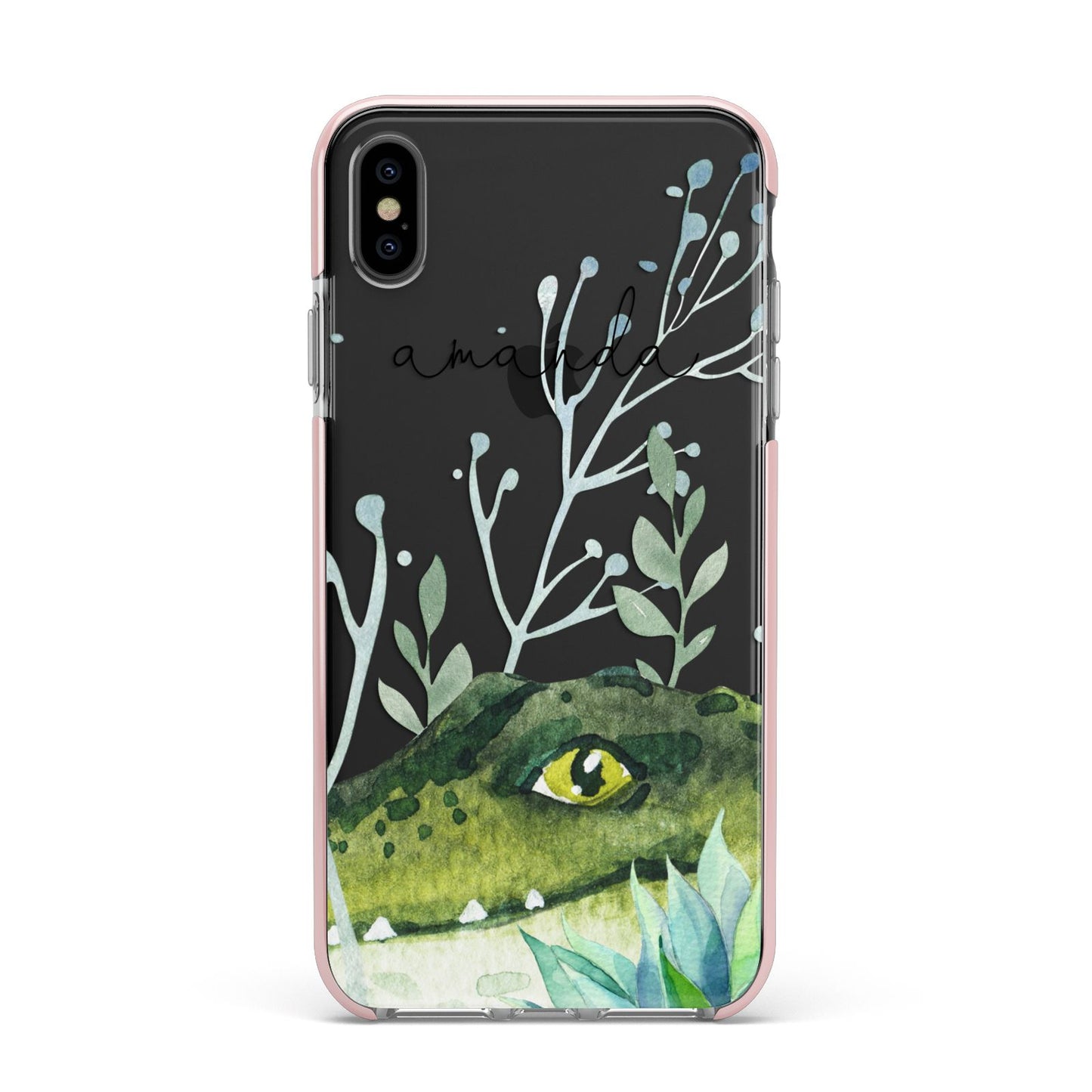 Personalised Alligator Apple iPhone Xs Max Impact Case Pink Edge on Black Phone