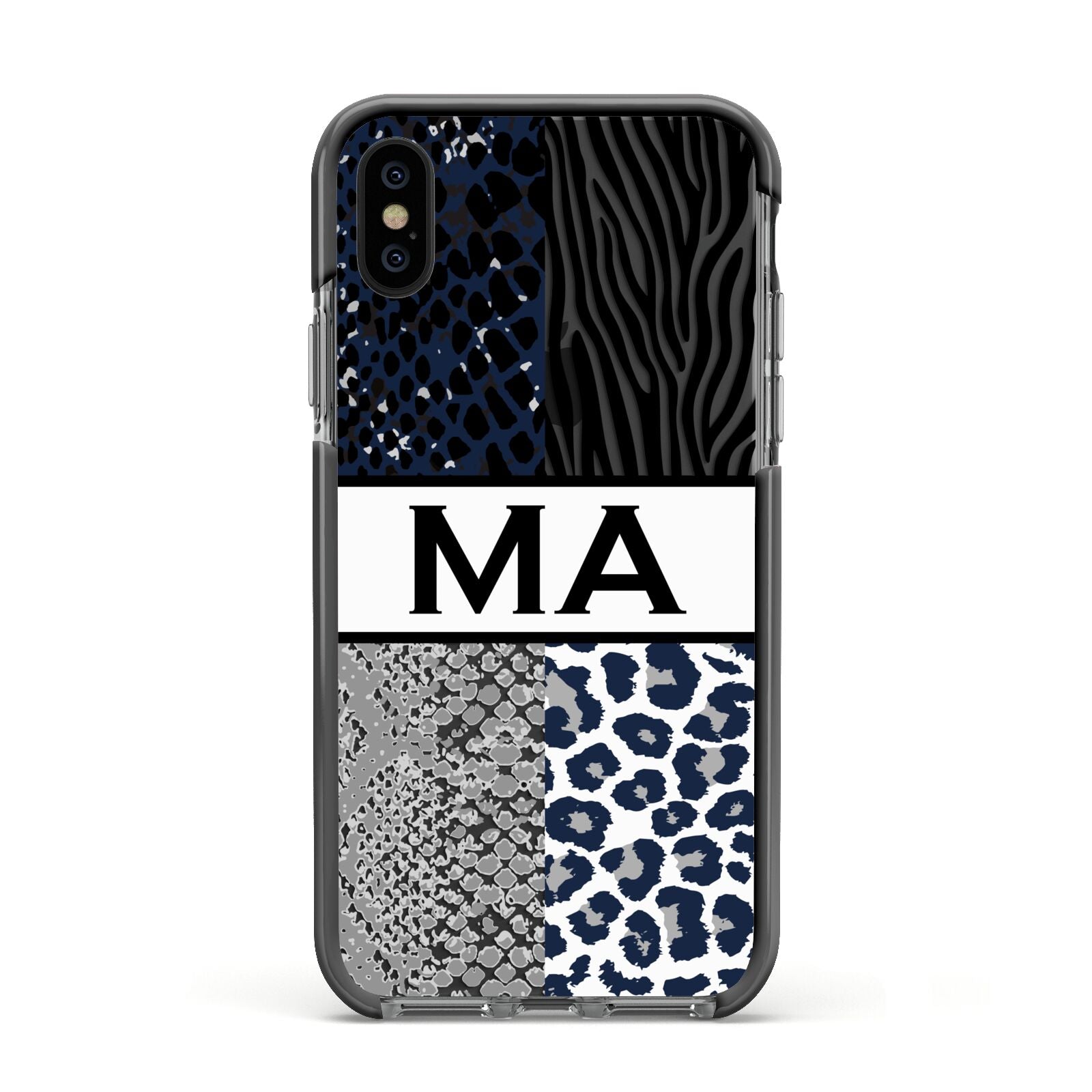 Personalised Animal Print Apple iPhone Xs Impact Case Black Edge on Black Phone