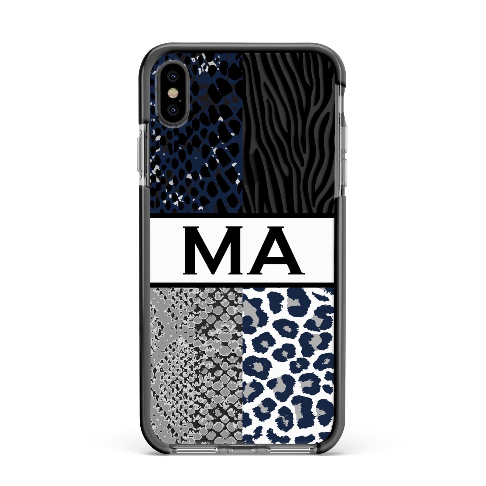 Personalised Animal Print Apple iPhone Xs Max Impact Case Black Edge on Black Phone