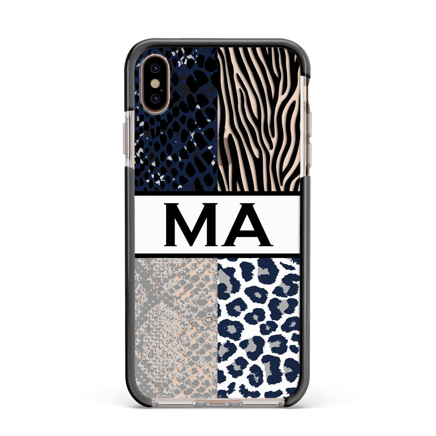 Personalised Animal Print Apple iPhone Xs Max Impact Case Black Edge on Gold Phone