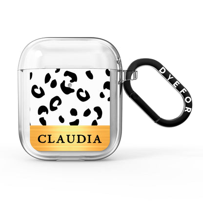 Personalised Animal Print Gold With Name AirPods Clear Case