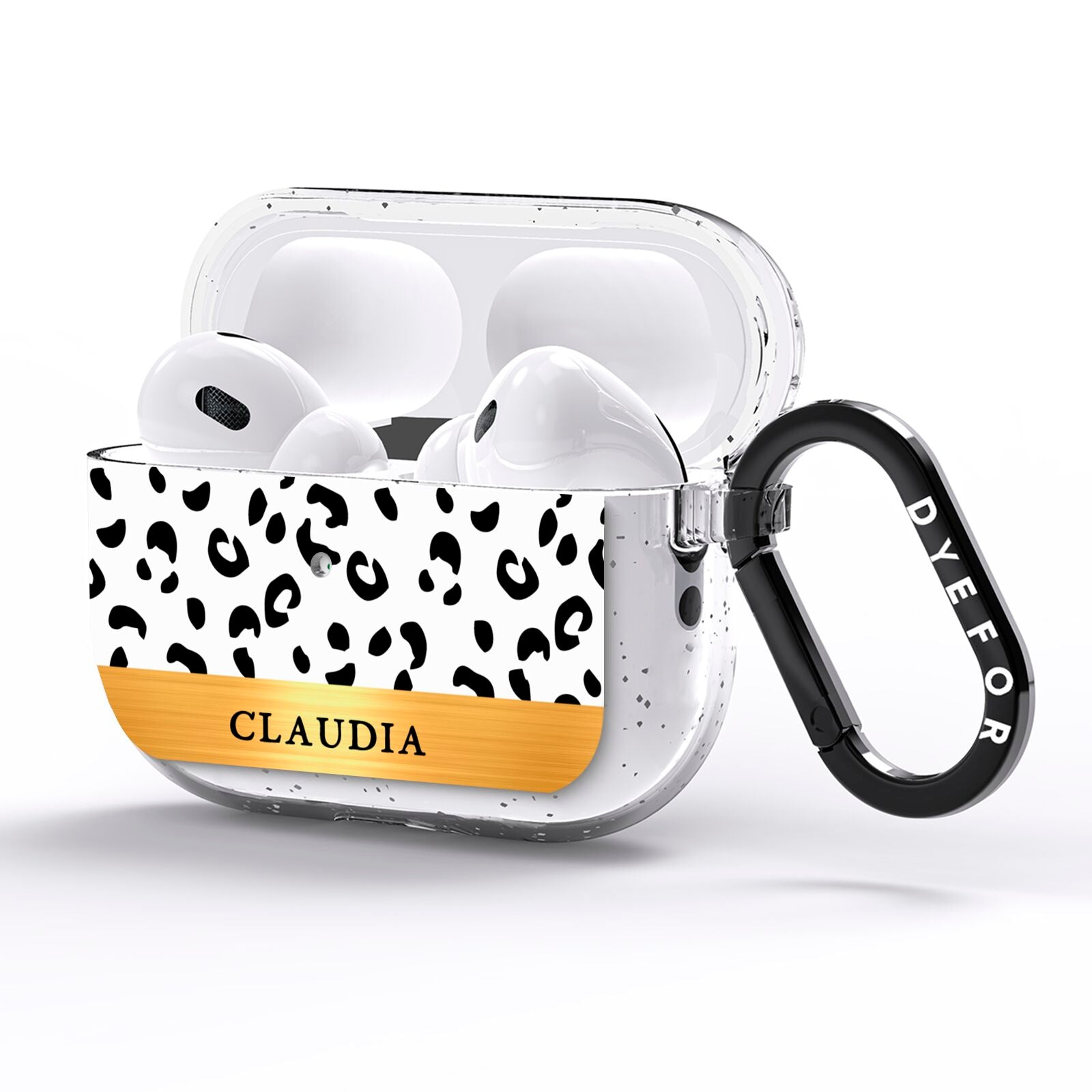 Personalised Animal Print Gold With Name AirPods Pro Glitter Case Side Image