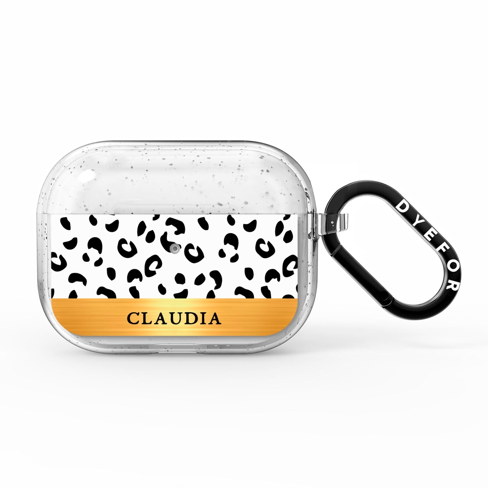 Personalised Animal Print Gold With Name AirPods Pro Glitter Case