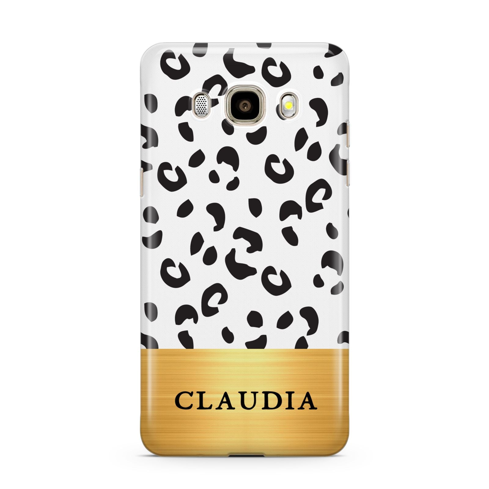 Personalised Animal Print Gold With Name Samsung Galaxy J7 2016 Case on gold phone