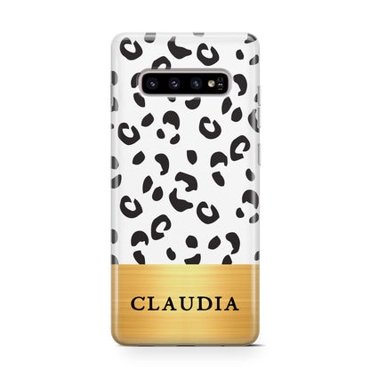 Personalised Animal Print Gold With Name Samsung Galaxy S10 Case