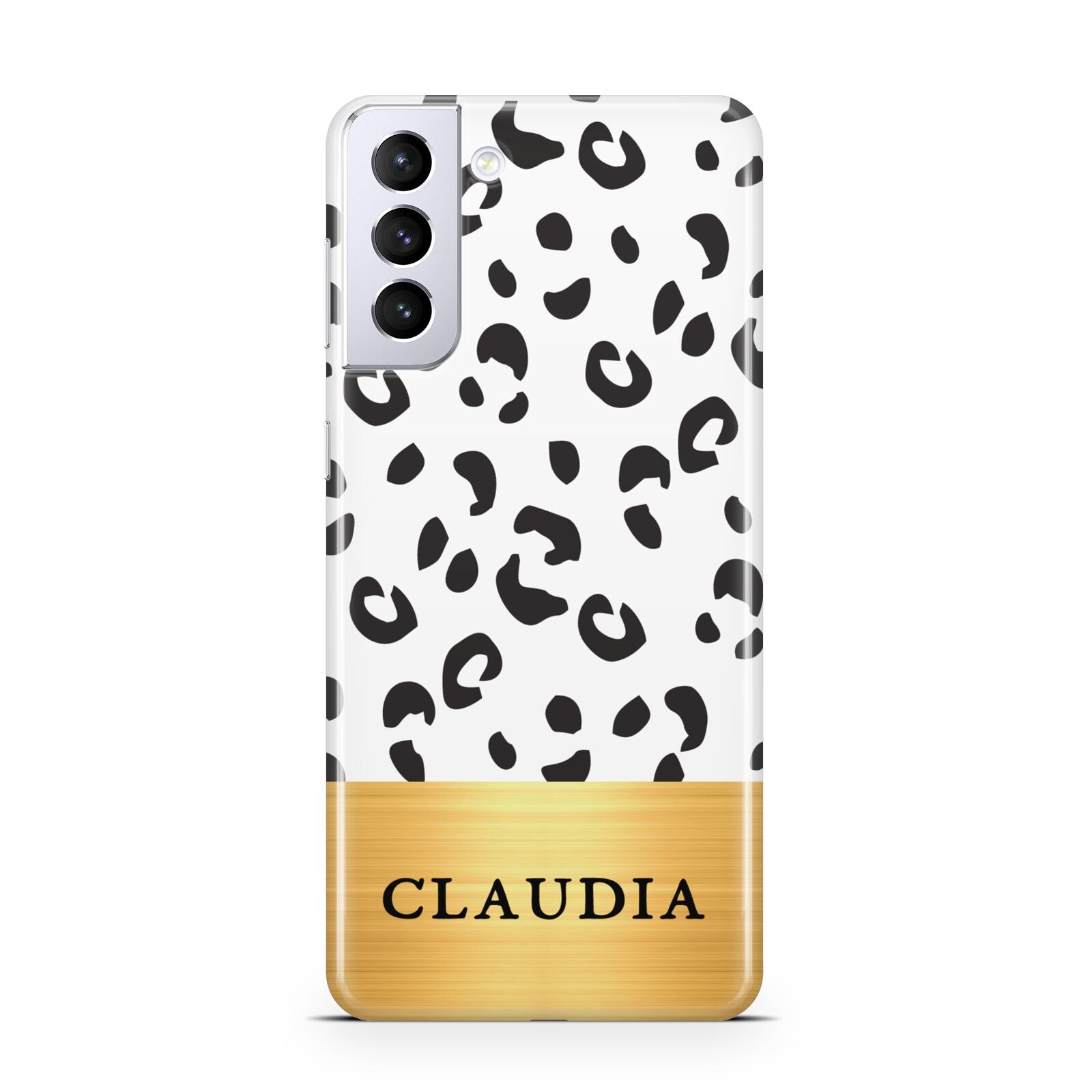 Personalised Animal Print Gold With Name Samsung S21 Plus Phone Case