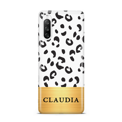 Personalised Animal Print Gold With Name Sony Xperia 10 III Case