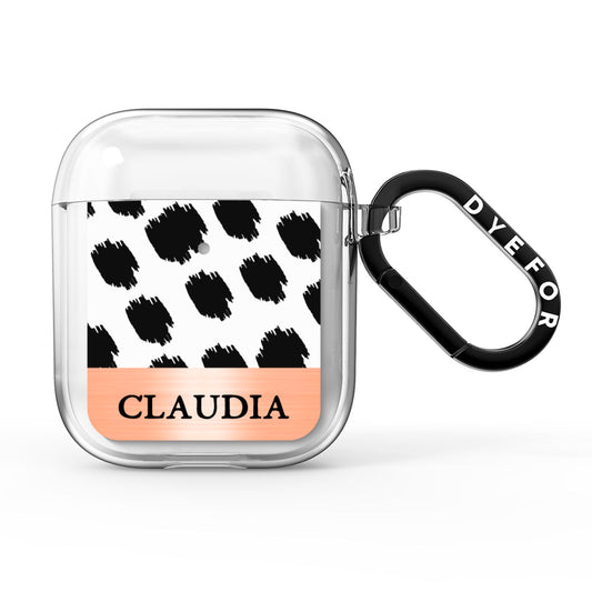 Personalised Animal Print Rose Gold Name AirPods Clear Case