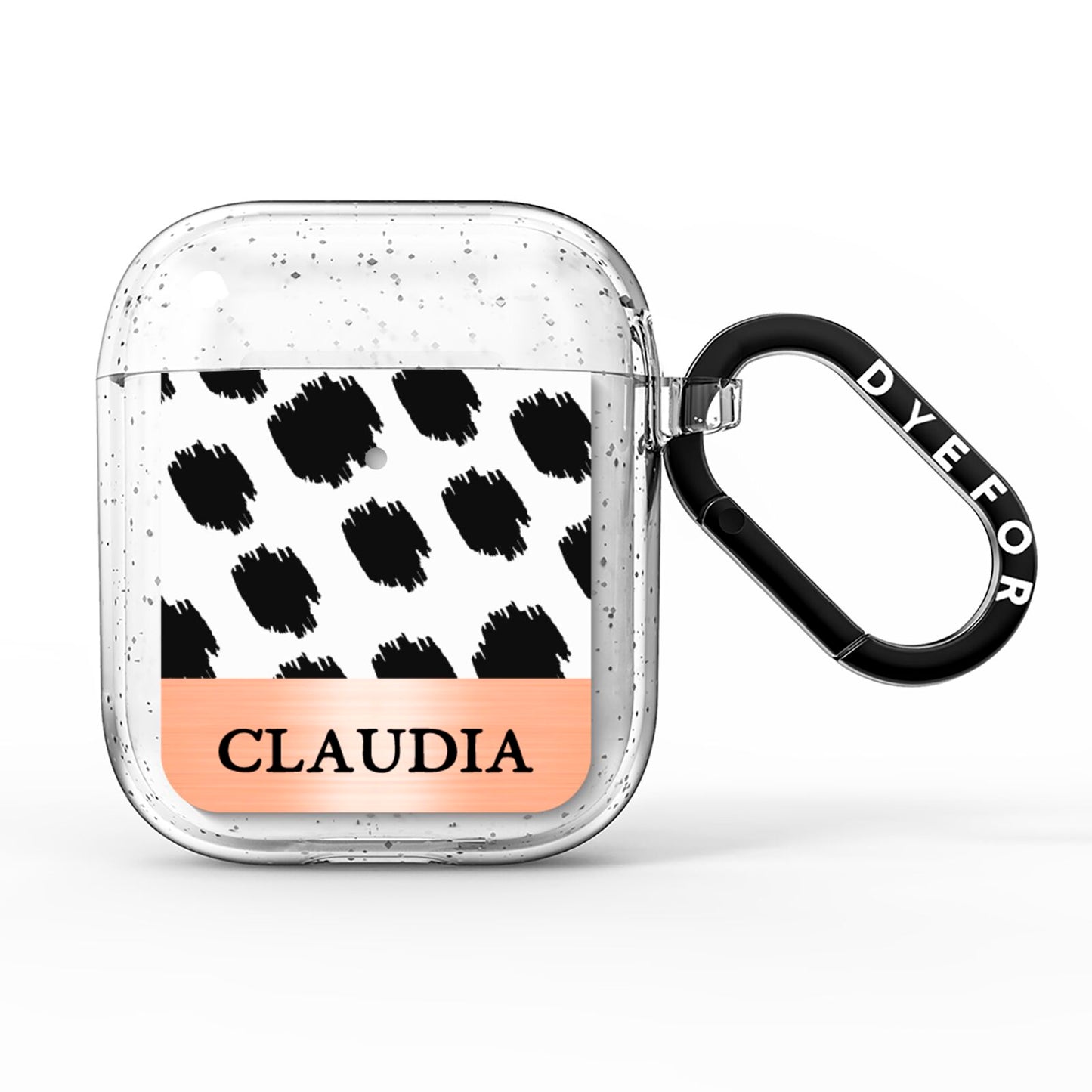 Personalised Animal Print Rose Gold Name AirPods Glitter Case