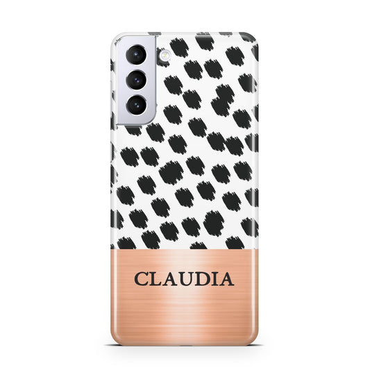 Personalised Animal Print Rose Gold Name Samsung S21 Plus Phone Case