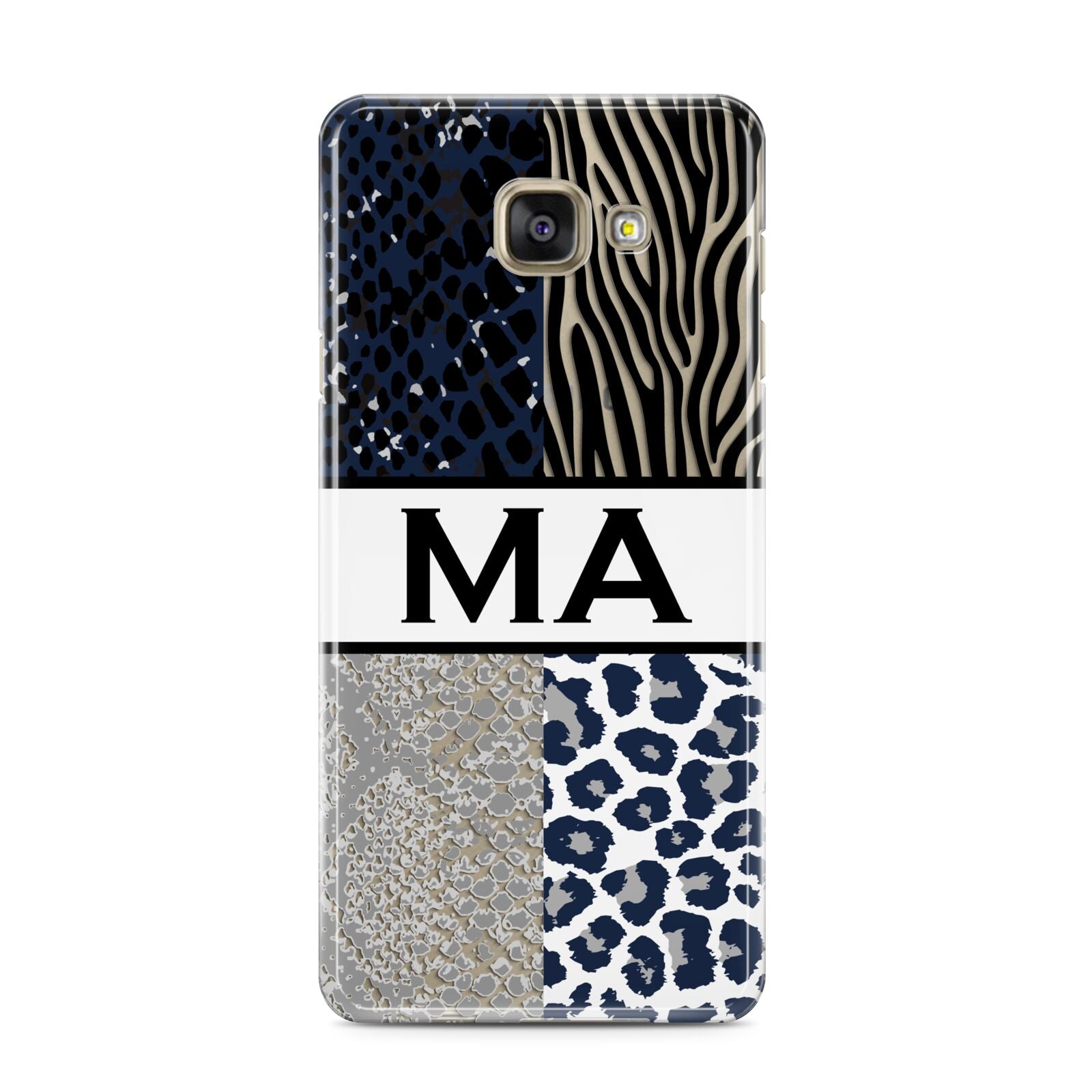 Personalised Animal Print Samsung Galaxy A3 2016 Case on gold phone