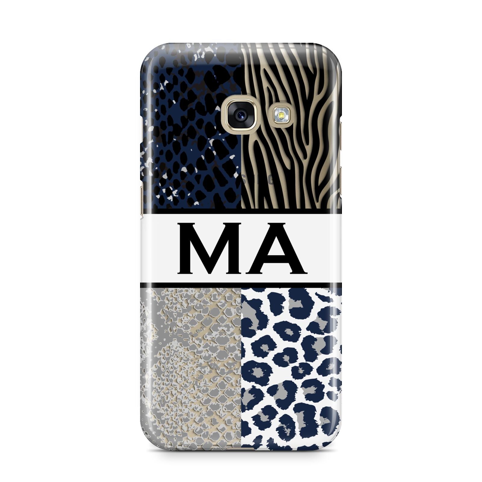 Personalised Animal Print Samsung Galaxy A3 2017 Case on gold phone