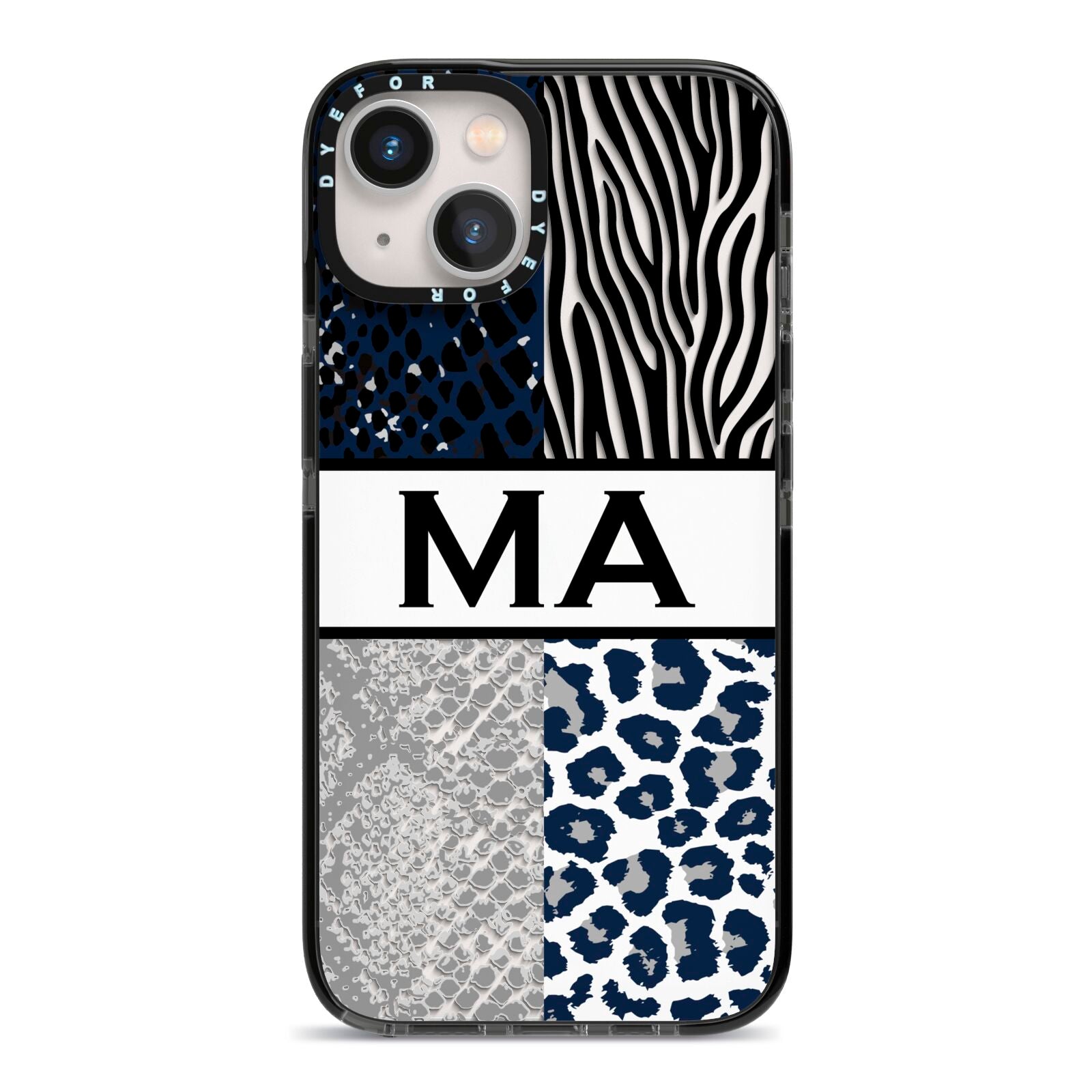 Personalised Animal Print iPhone 13 Black Impact Case on Silver phone