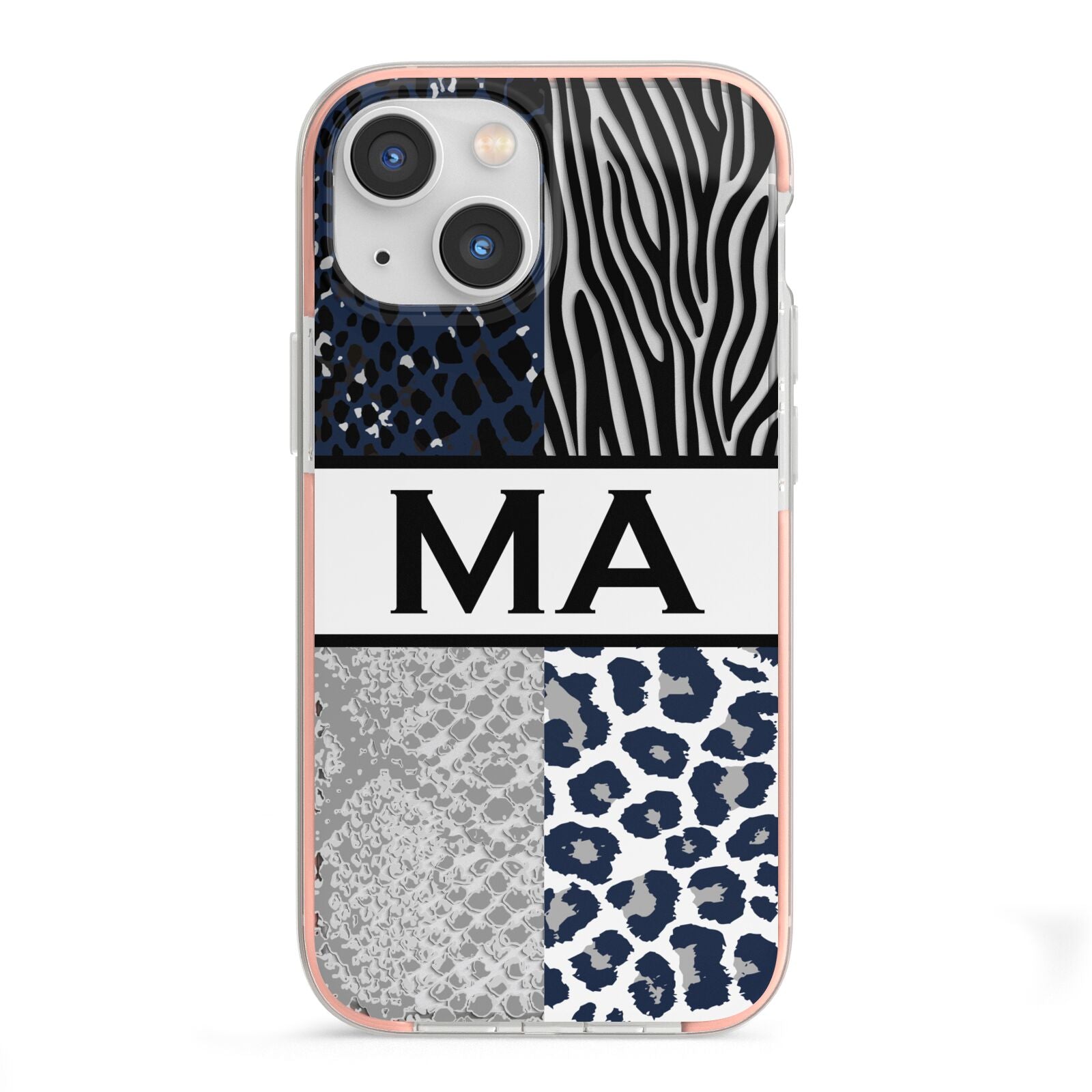 Personalised Animal Print iPhone 13 Mini TPU Impact Case with Pink Edges