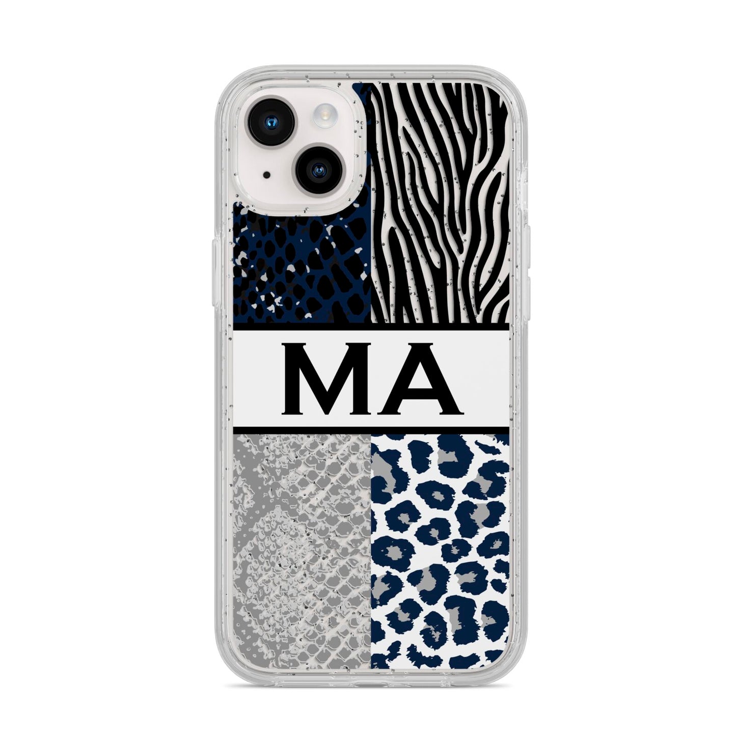 Personalised Animal Print iPhone 14 Plus Glitter Tough Case Starlight