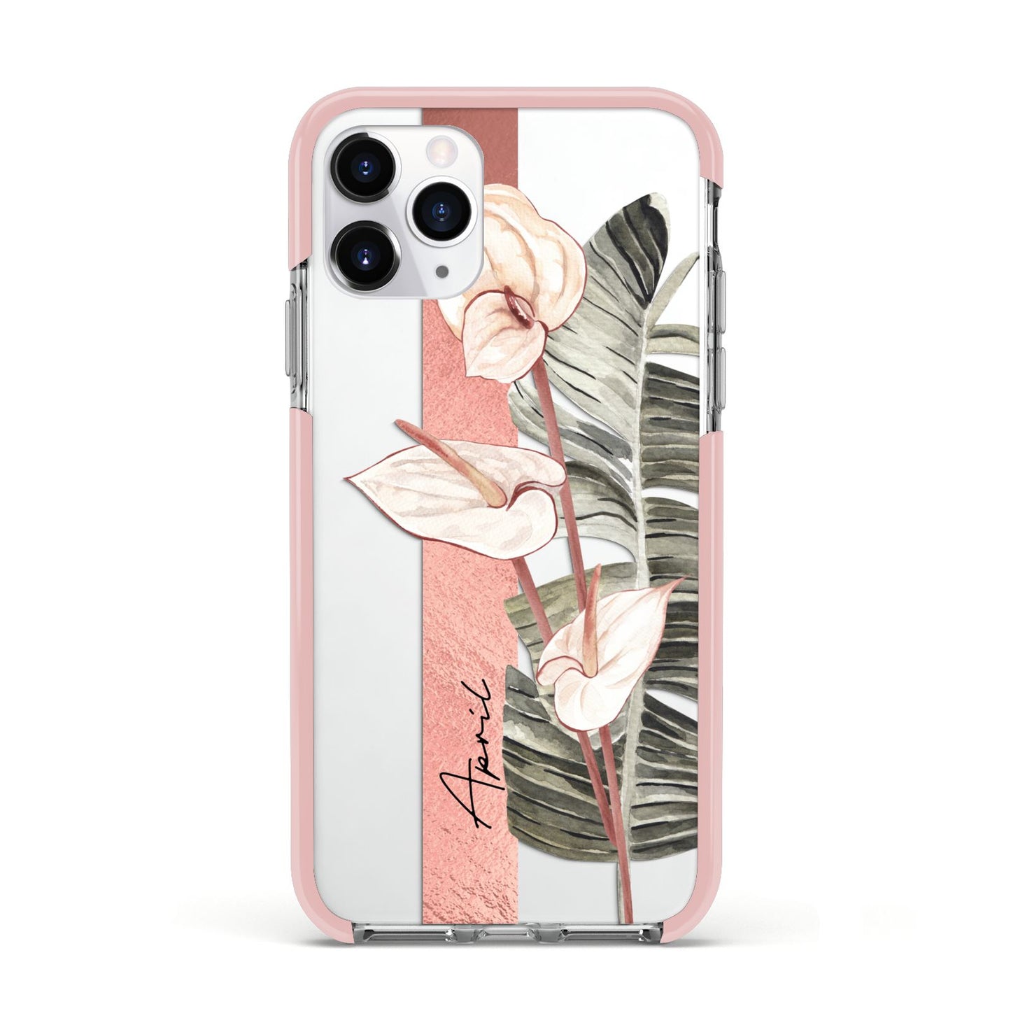 Personalised Anthurium Apple iPhone 11 Pro in Silver with Pink Impact Case