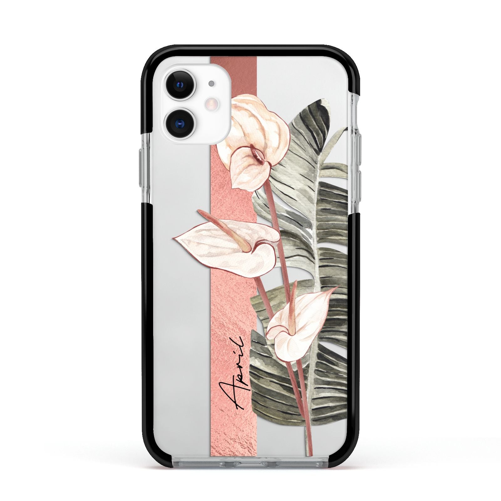 Personalised Anthurium Apple iPhone 11 in White with Black Impact Case