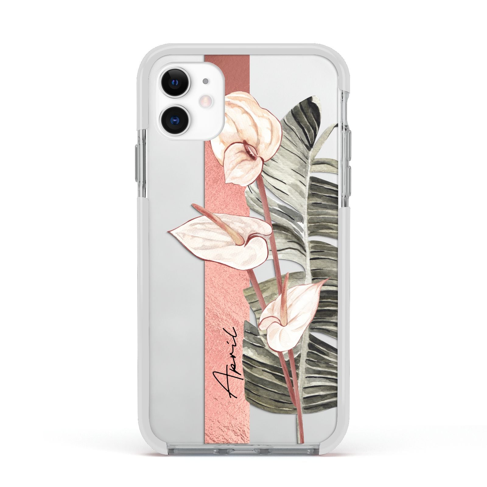 Personalised Anthurium Apple iPhone 11 in White with White Impact Case