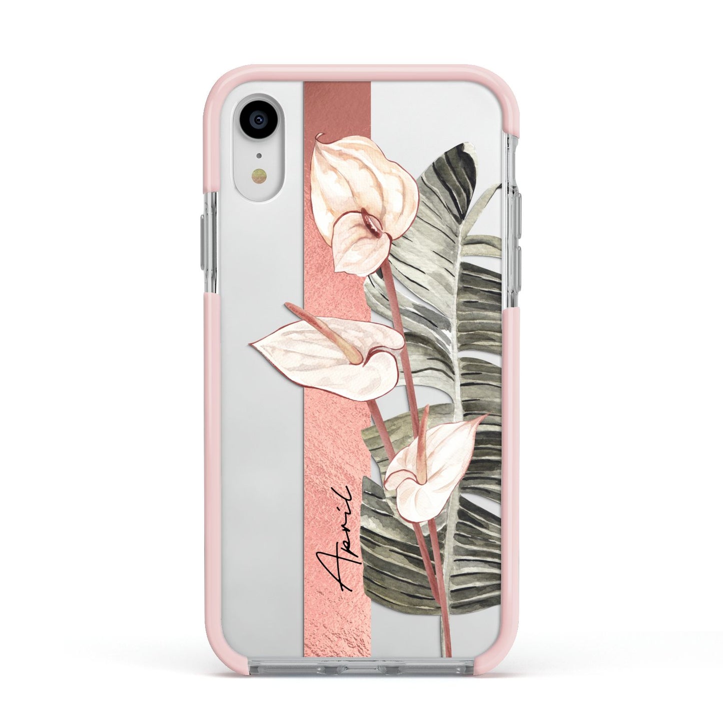 Personalised Anthurium Apple iPhone XR Impact Case Pink Edge on Silver Phone