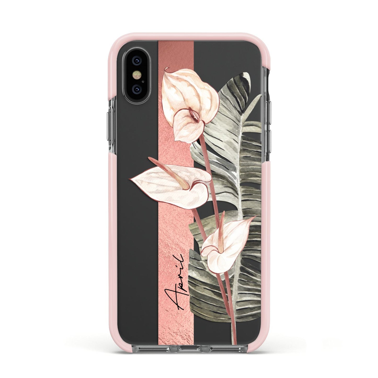 Personalised Anthurium Apple iPhone Xs Impact Case Pink Edge on Black Phone